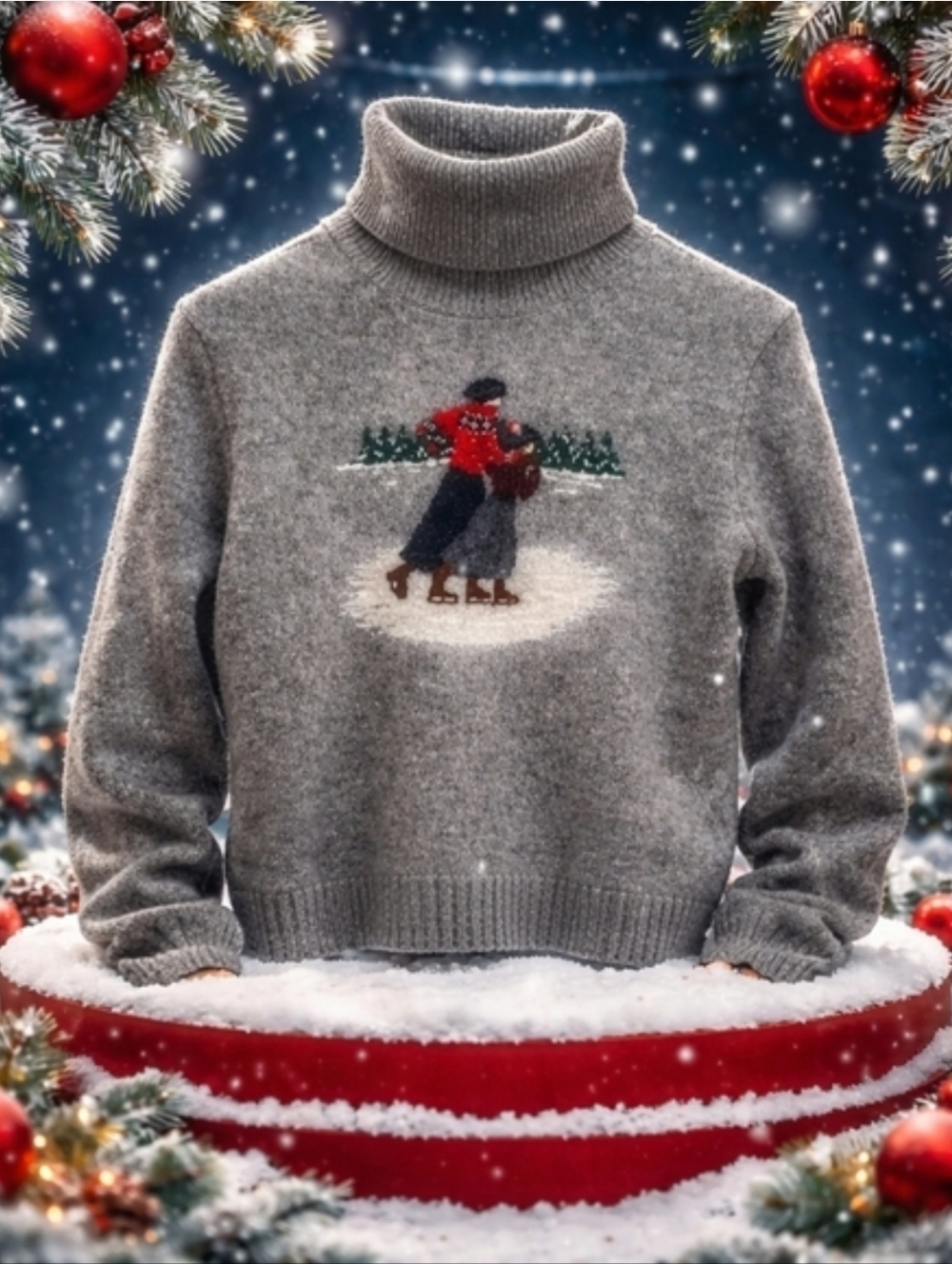 Ralph Lauren Vintage Lambswool Turtleneck Sweater Gray LP Ice Skating